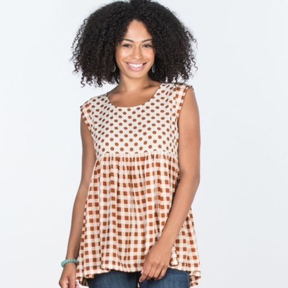 MATILDA JANE Feeling Collegiate Polka Dot and Checkered Babydoll Blouse.M NWT - Picture 3 of 13